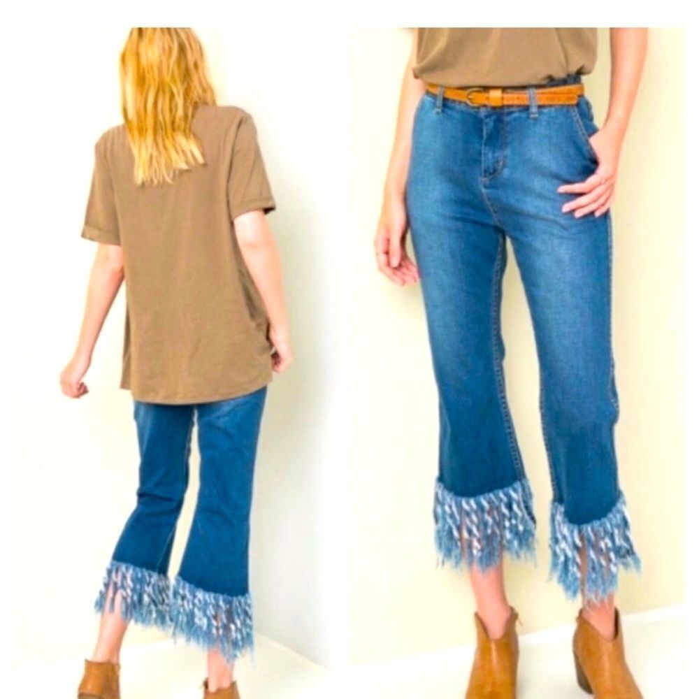 *Hayden* Fringe Boho Crop Capri Jeans EUC SZ S